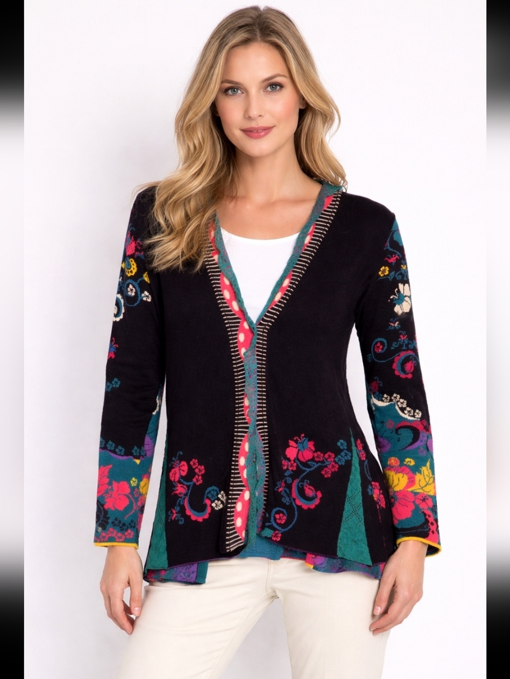 IVKO Jacquard Carneval Pattern Cardigan Sweater Jacket Women's Size 38